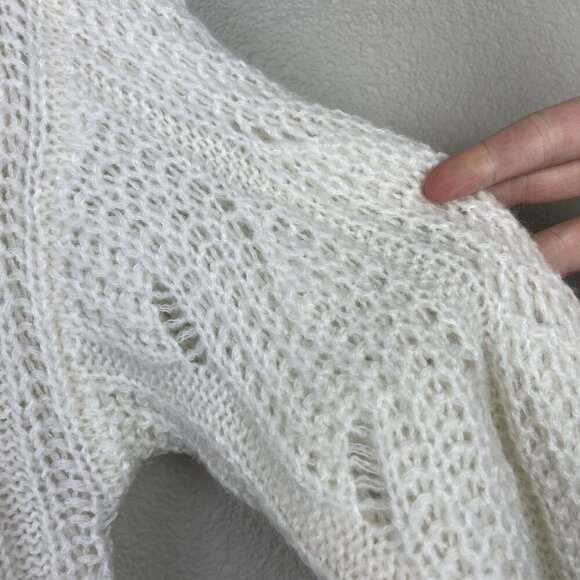 J.Crew Women's Medium Pointelle Cable Knit Sweater Mock Neck Ivory Cream Alpaca - Picture 10 of 14